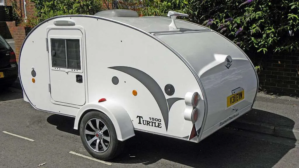 A white, modern, teardrop camper - Turtle 1500 Teardrop Trailer