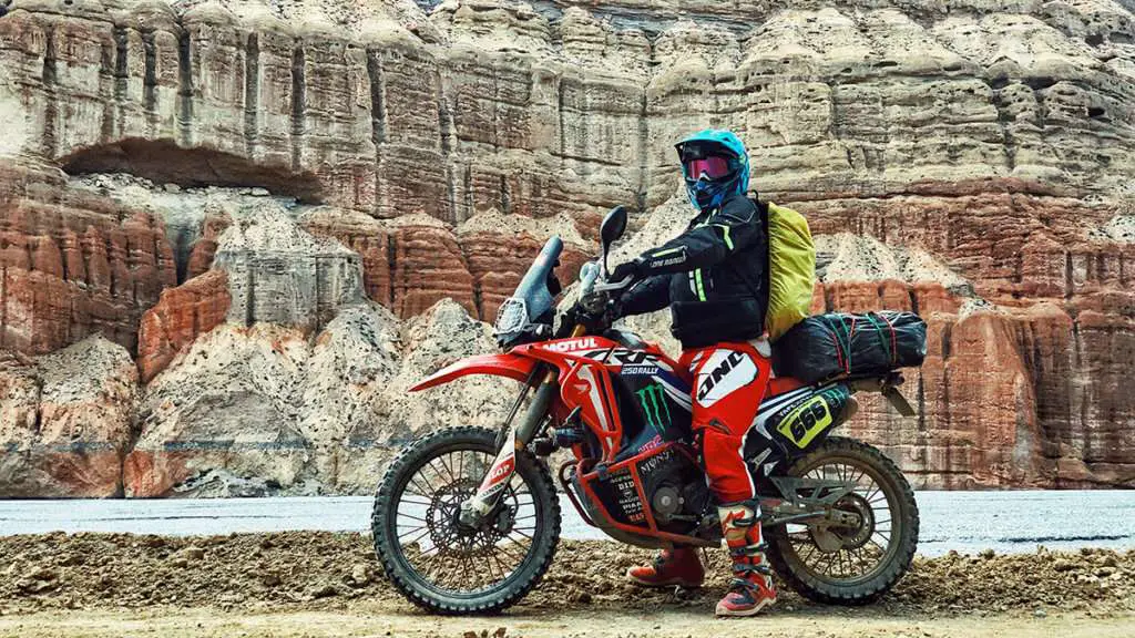 Biker wearing red pants