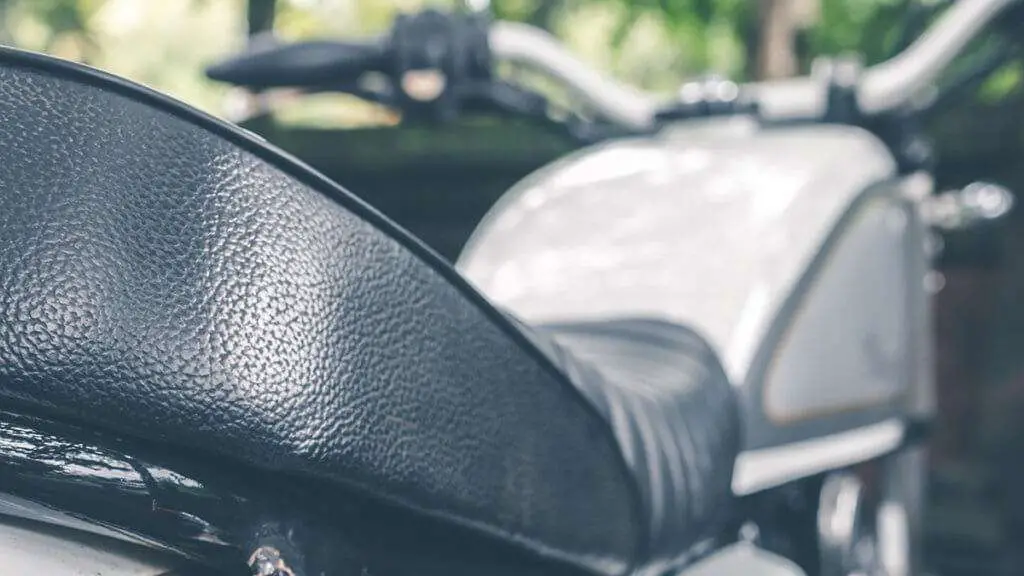 Close-up of a black motorcycle seat