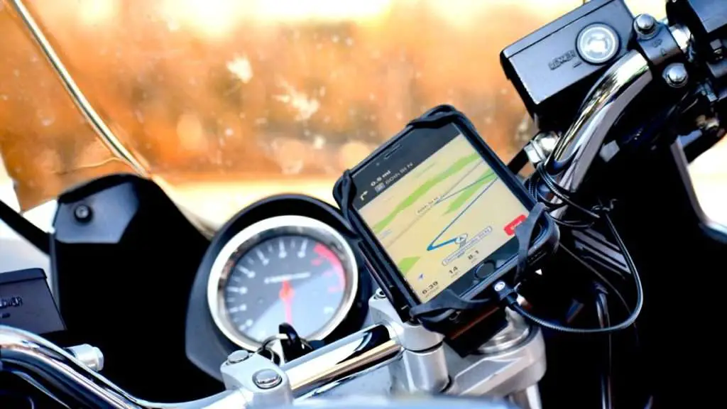 Phone mounted on a motorcycle handlebar