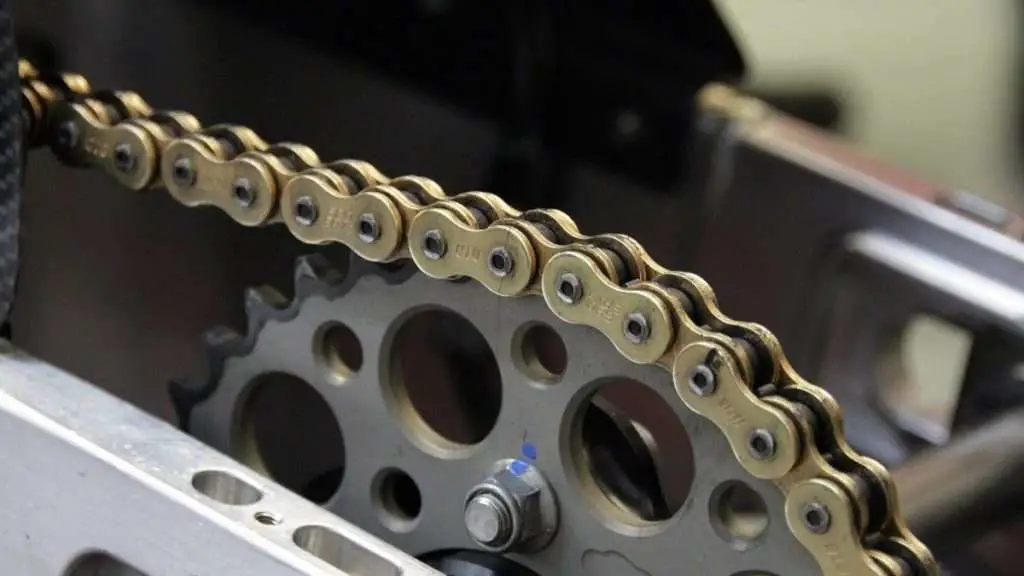 Close-up of a motorcycle chain on drive