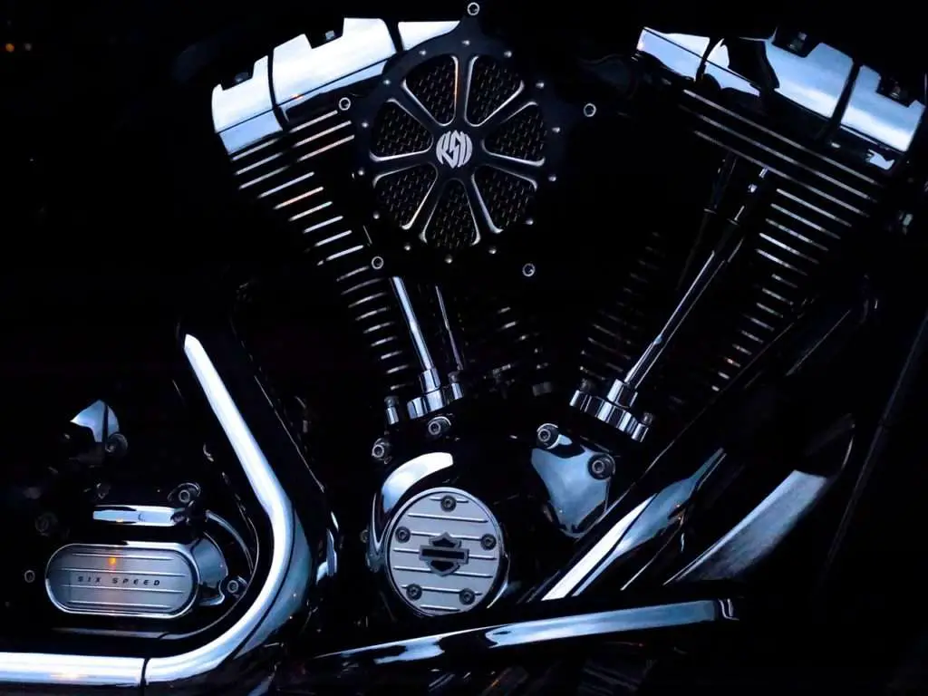 Close-up of a Harley-Davidson chrome engine