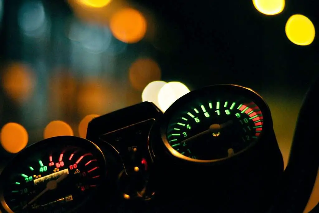 Motorcycle dashboard at night