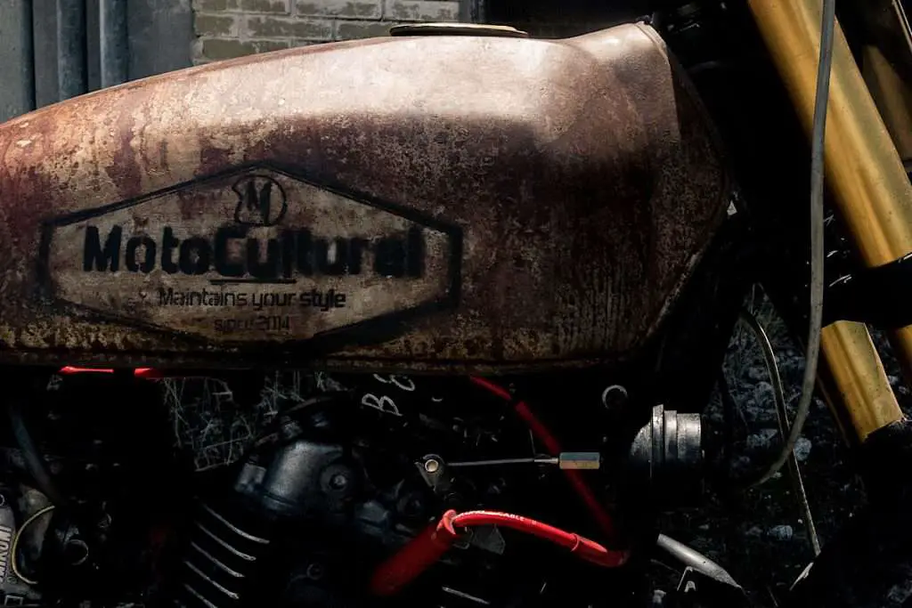 close-up of a rusty motorcycle gas tank