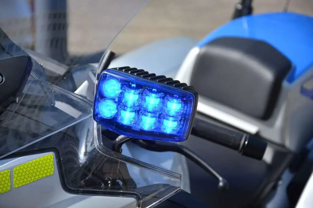 Police motorcycle blue lights