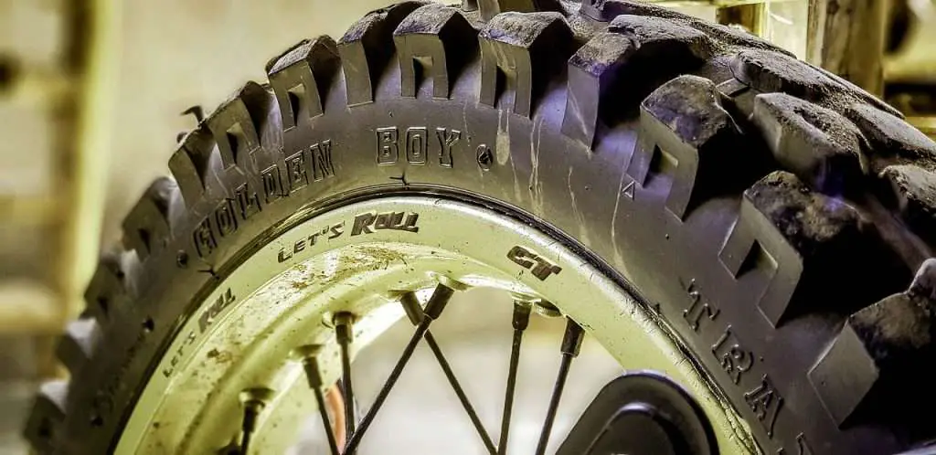 Off-road motorcycle wheel close-up