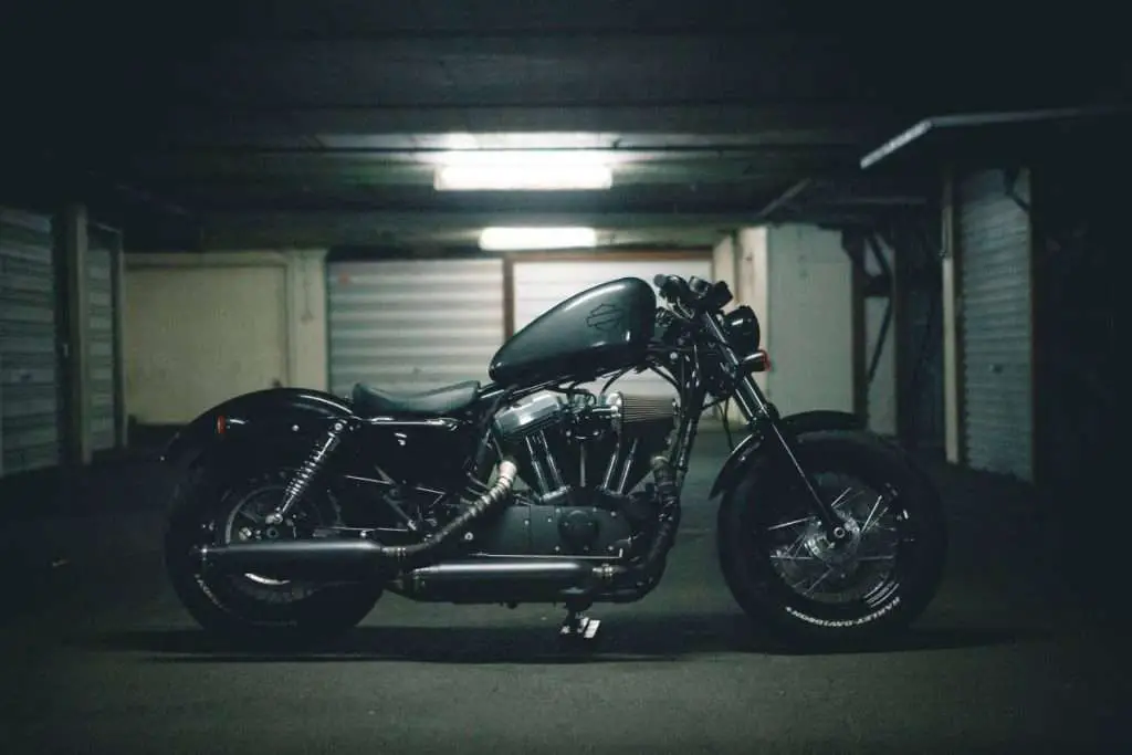 Harley-Davidson motorcycle in a garage